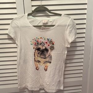 NWT  Anthropologie  White Top with  Pug Colorful  Embroidery